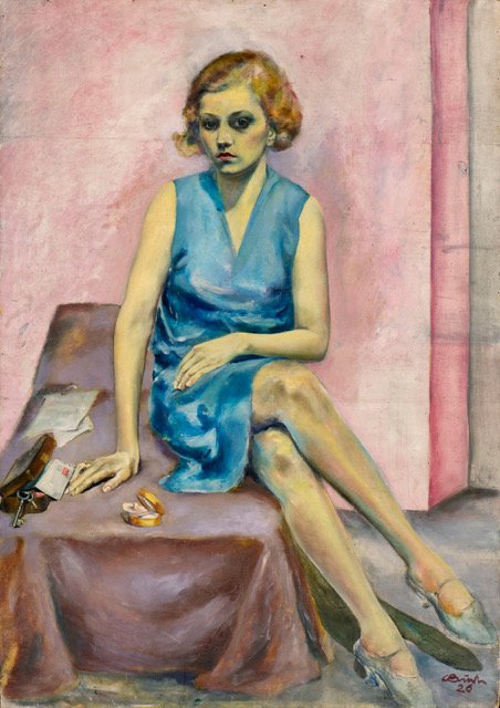 Junge Dame im blauen Kleid, Gemälde von Carl Busch, 1926