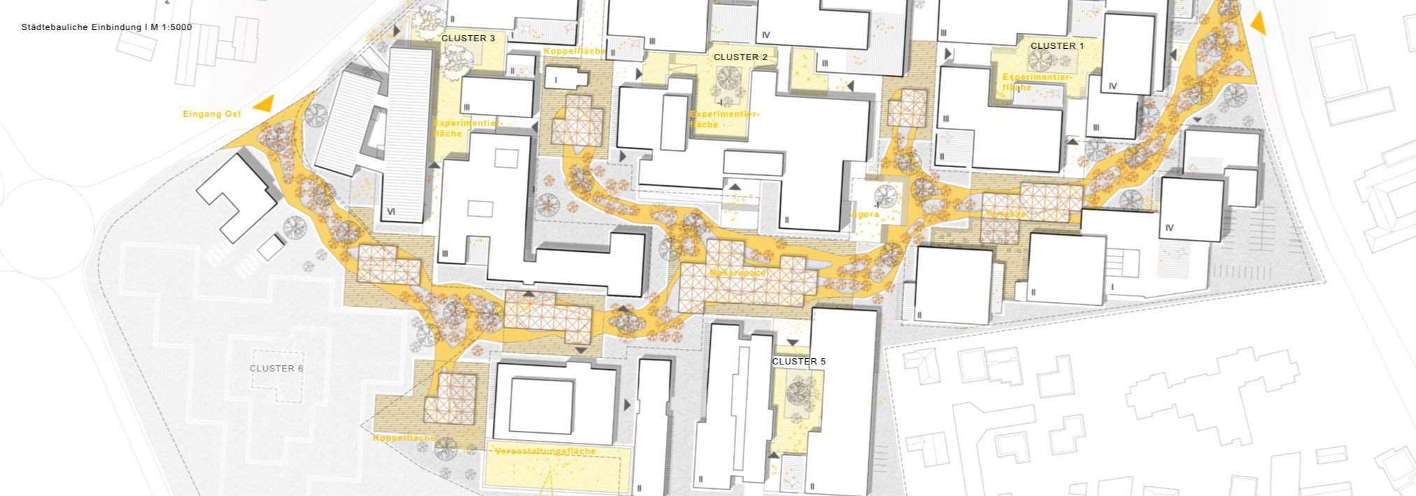Der Lageplan zeigt den zukünftigen Campus aus der Vogelperspektive. (Foto: Büro Behnisch Architekten Partnerschaft mbH)