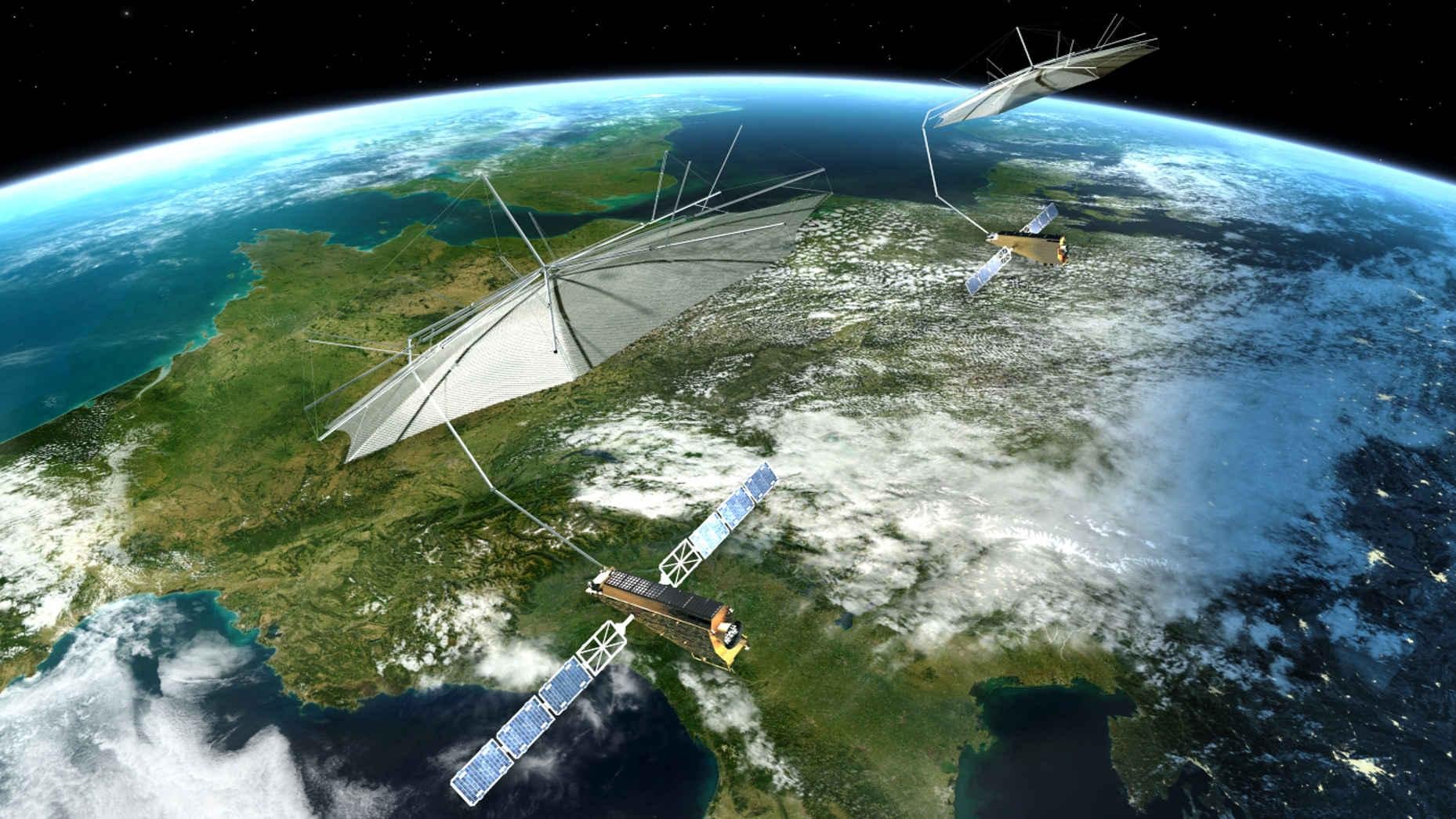 Künstlerische Darstellung der Tandem-L-Satelliten im Orbit/ DLR