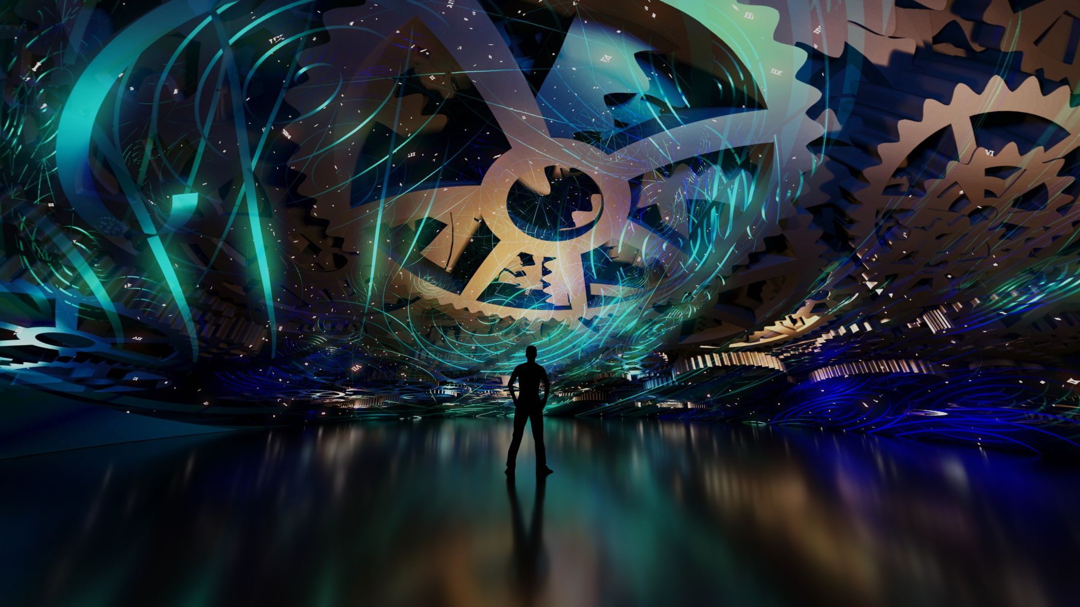 Musikproduzent Johannes Kraas und der Künstler Rocco Helmchen zeigen am Freitag eindrucksvolle Bildwelten in der Musikshow "FLOW - Visions of Time"./ Dome Promo1